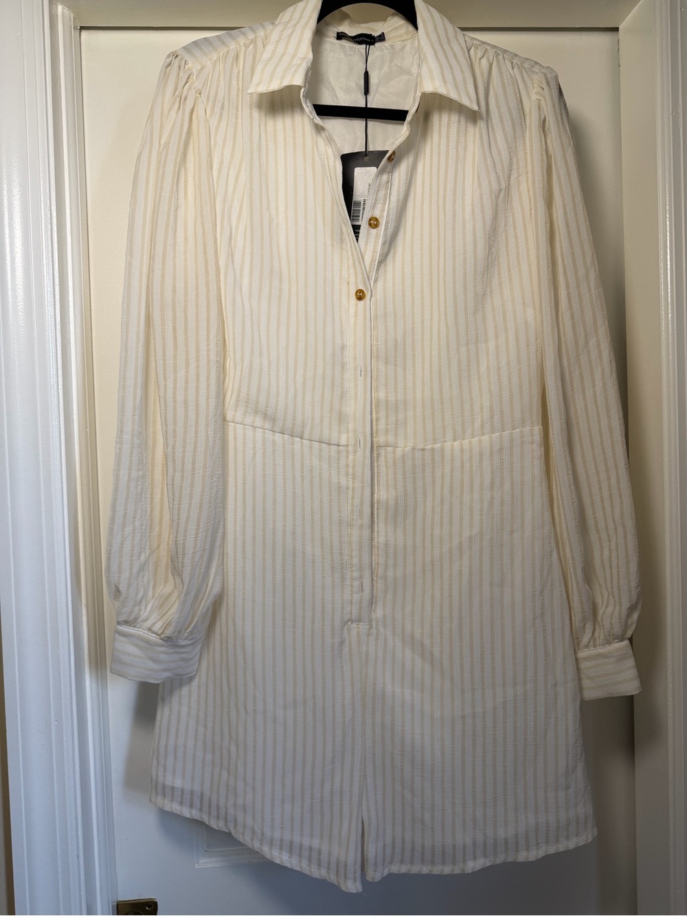 PrettyLittleThing Cream Striped Long Sleeve Romper